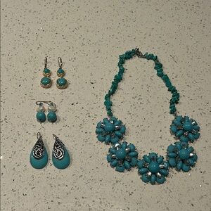 New York & Company Turquoise Floral Necklace Set